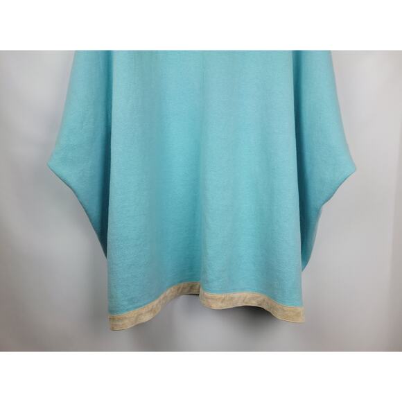 Tyler Boe NWT Women's Teal Turquoise Beige Fringe Cashmere Bland Poncho Sz XS/S - Picture 8 of 11